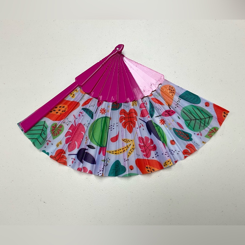Colorful Leaf Print Hand Fan